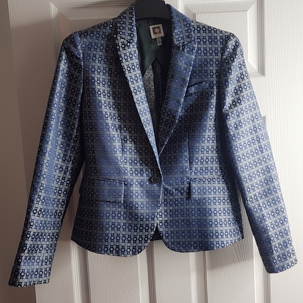 Anne Klein Navy Patterned Blazer - image 1